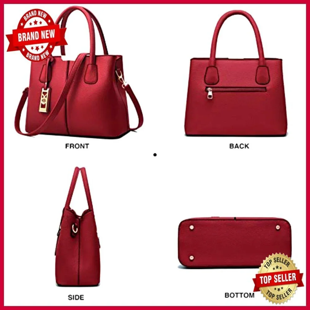 Medium PU Leather Satchel Tote with Removable Shoulder Strap